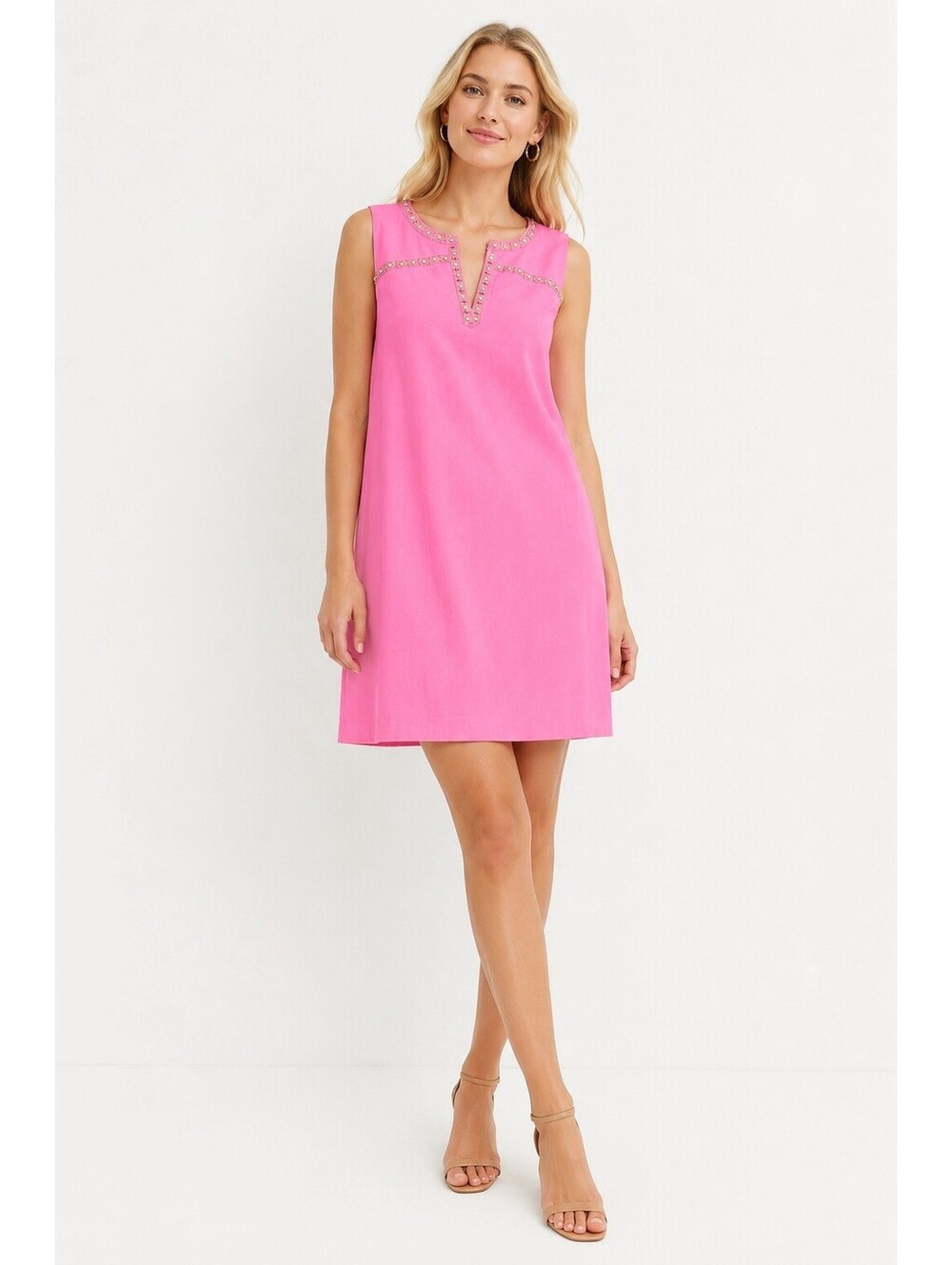 Vineyard Vines Women’s Pink Sleeveless Linen Blend Embroidered Shift Dress 12‎